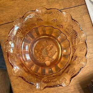 Vintage Amber Glass Decorative Bowl